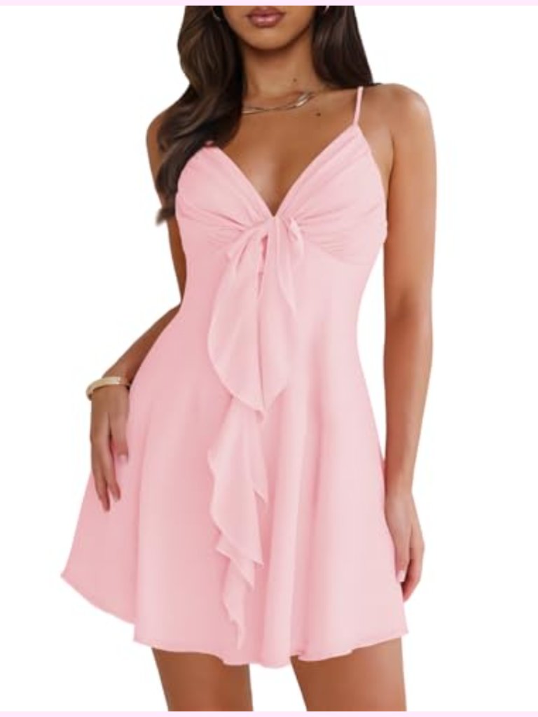 Sleeveless V Neck Spaghetti Strap Mini Sundress Summer Flowy Club Party Dress